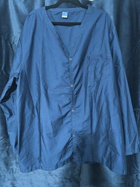 Navy Button-Front Lightweight Medical Smock Shirt Dark Navy 3XL